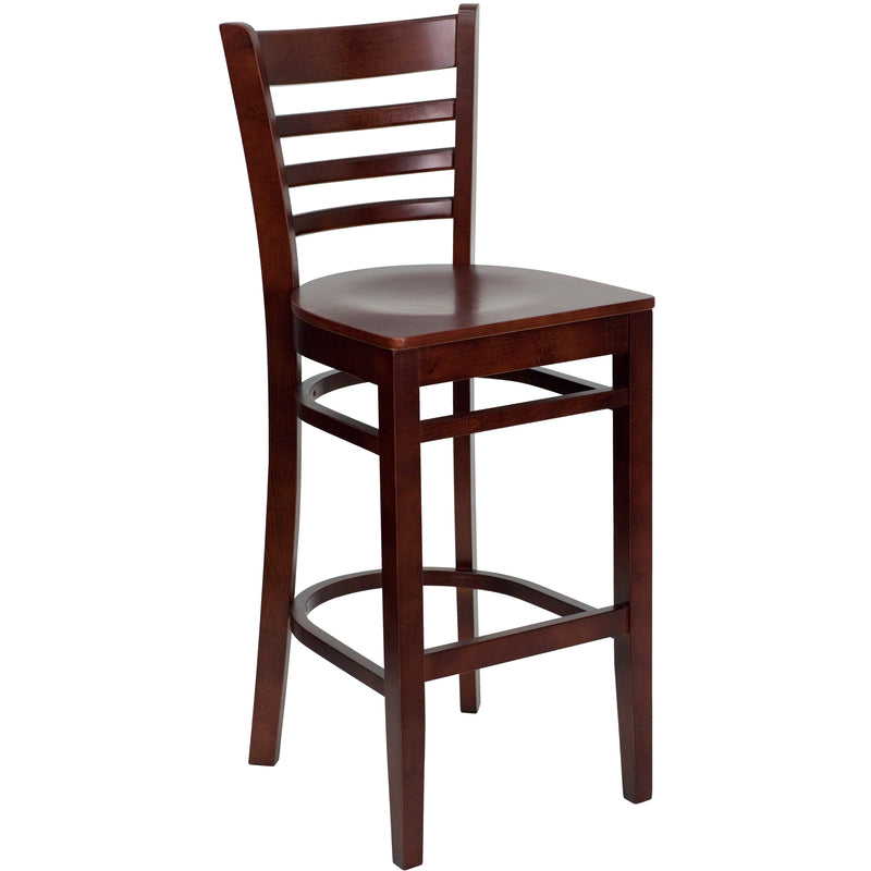 SINGLEWAVE Series Ladder Back Mahogany Wood Restaurant Barstool