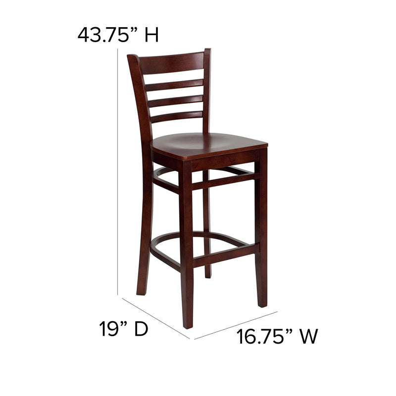 SINGLEWAVE Series Ladder Back Mahogany Wood Restaurant Barstool