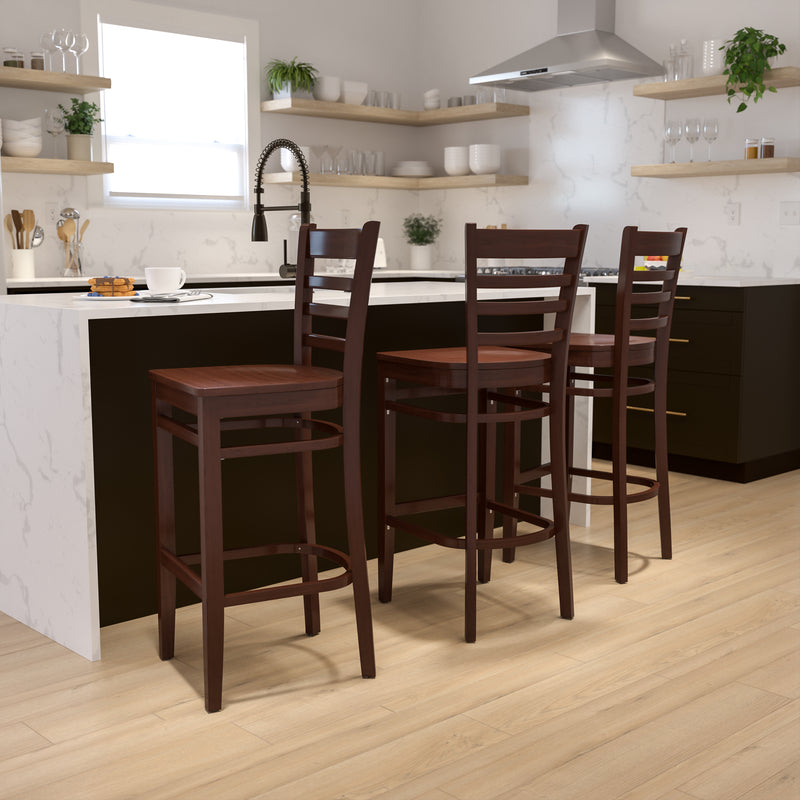 SINGLEWAVE Series Ladder Back Mahogany Wood Restaurant Barstool