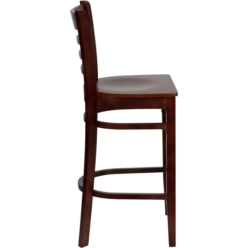 SINGLEWAVE Series Ladder Back Mahogany Wood Restaurant Barstool