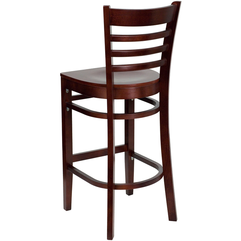 SINGLEWAVE Series Ladder Back Mahogany Wood Restaurant Barstool