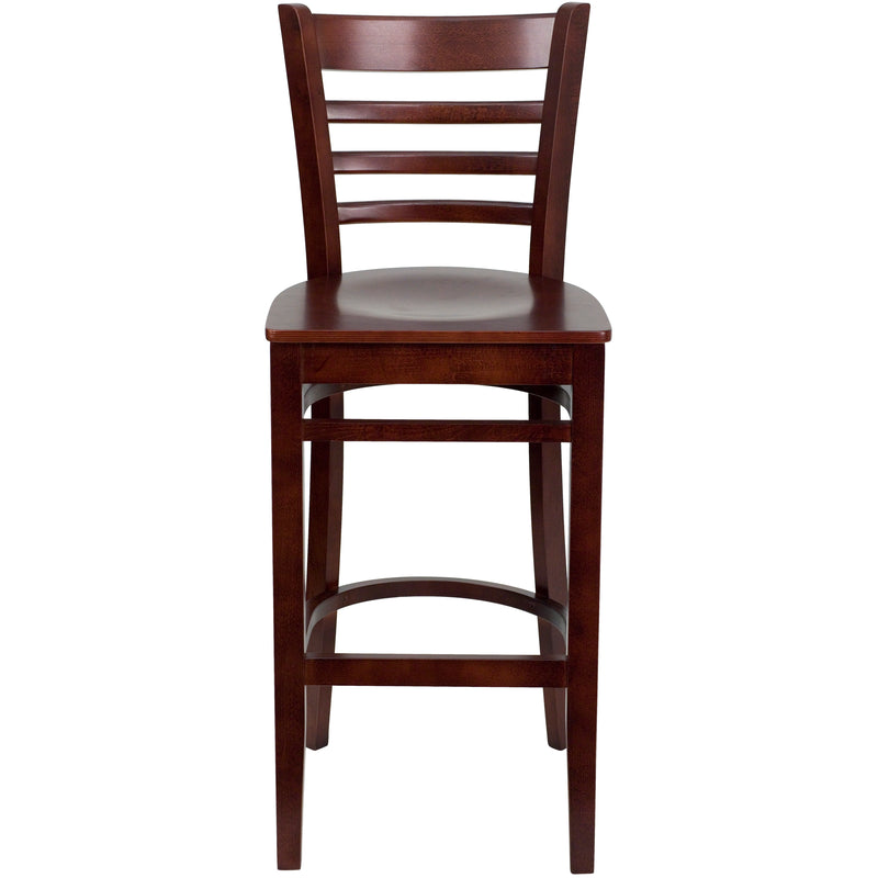 SINGLEWAVE Series Ladder Back Mahogany Wood Restaurant Barstool