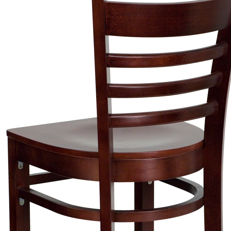 SINGLEWAVE Series Ladder Back Mahogany Wood Restaurant Barstool