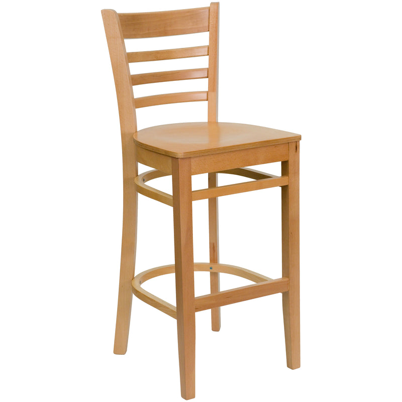 SINGLEWAVE Series Ladder Back Natural Wood Restaurant Barstool