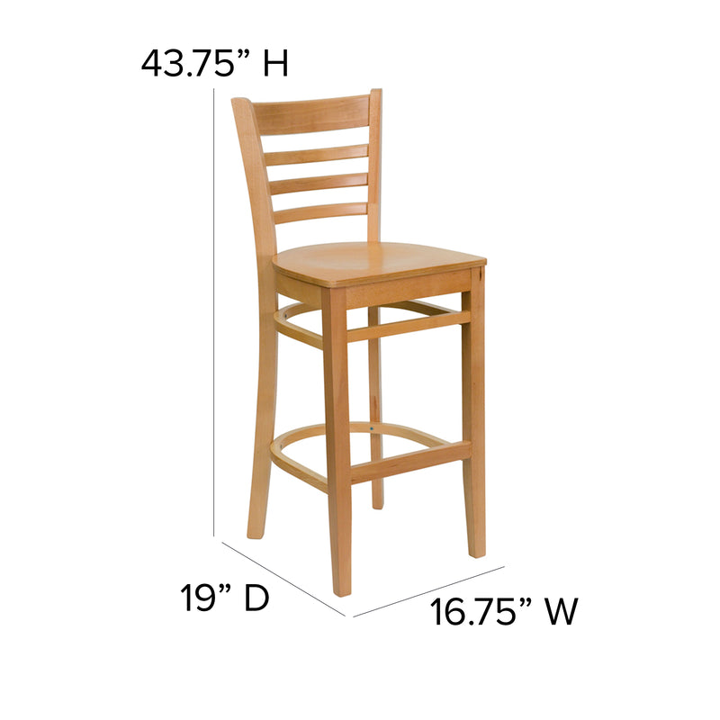 SINGLEWAVE Series Ladder Back Natural Wood Restaurant Barstool