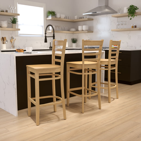 SINGLEWAVE Series Ladder Back Natural Wood Restaurant Barstool