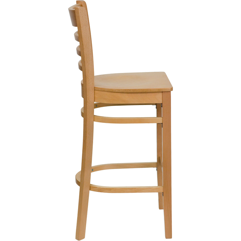 SINGLEWAVE Series Ladder Back Natural Wood Restaurant Barstool