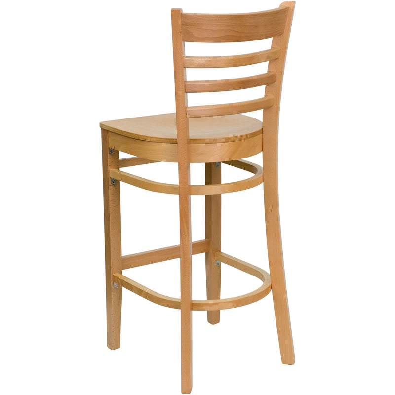 SINGLEWAVE Series Ladder Back Natural Wood Restaurant Barstool