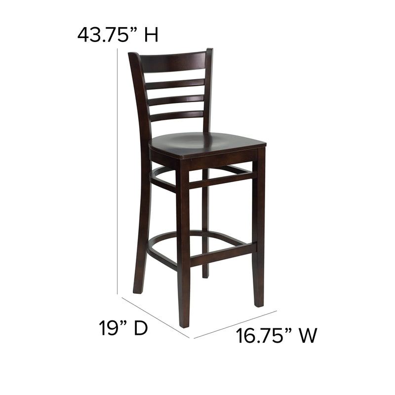 SINGLEWAVE Series Ladder Back Walnut Wood Restaurant Barstool