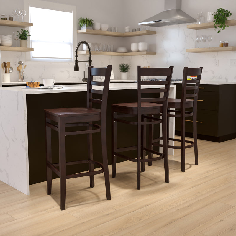 SINGLEWAVE Series Ladder Back Walnut Wood Restaurant Barstool