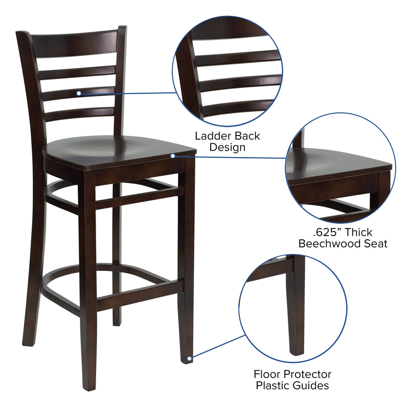 SINGLEWAVE Series Ladder Back Walnut Wood Restaurant Barstool