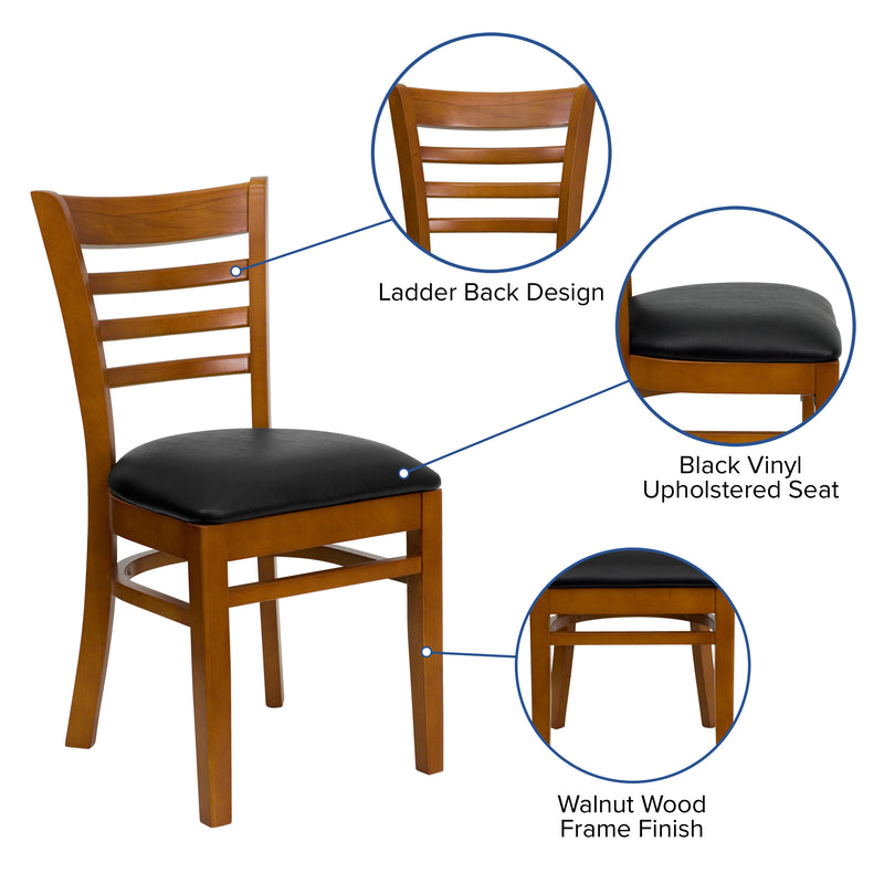 SINGLEWAVE Series Ladder Back Cherry Wood Restaurant Chair - Black Vinyl Seat