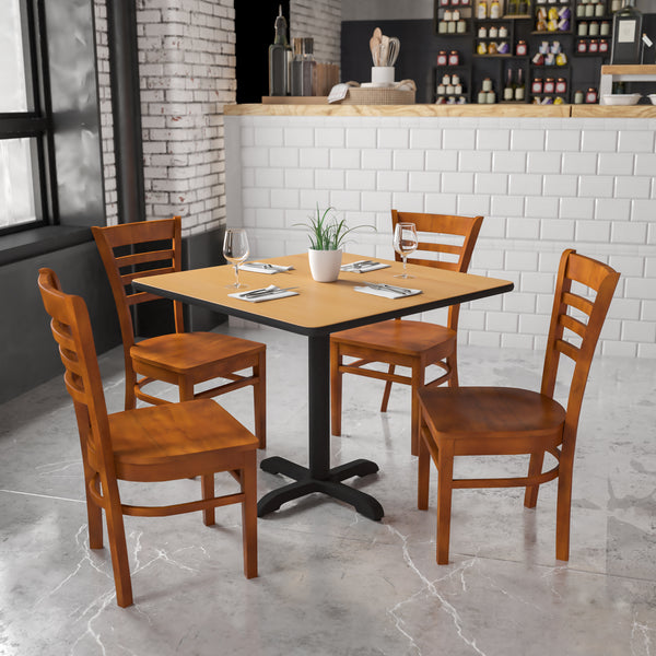 SINGLEWAVE Series Ladder Back Cherry Wood Restaurant Chair