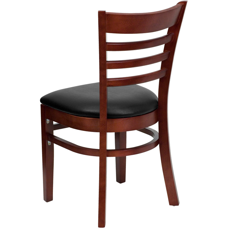 SINGLEWAVE Series Ladder Back Mahogany Wood Restaurant Chair - Black Vinyl Seat