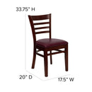 SINGLEWAVE Series Ladder Back Mahogany Wood Restaurant Chair - Burgundy Vinyl Seat