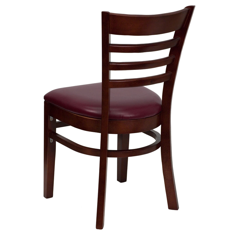 SINGLEWAVE Series Ladder Back Mahogany Wood Restaurant Chair - Burgundy Vinyl Seat