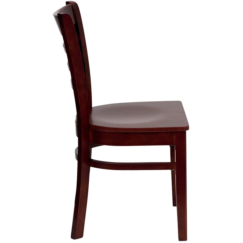 SINGLEWAVE Series Ladder Back Mahogany Wood Restaurant Chair