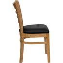 SINGLEWAVE Series Ladder Back Natural Wood Restaurant Chair - Black Vinyl Seat