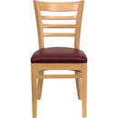 SINGLEWAVE Series Ladder Back Natural Wood Restaurant Chair - Burgundy Vinyl Seat