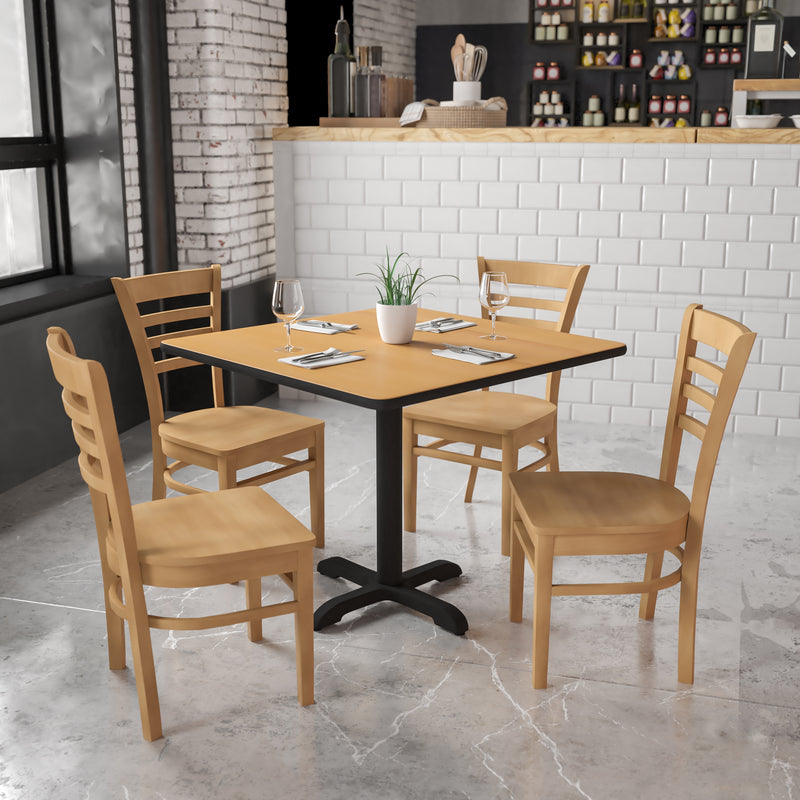 SINGLEWAVE Series Ladder Back Natural Wood Restaurant Chair