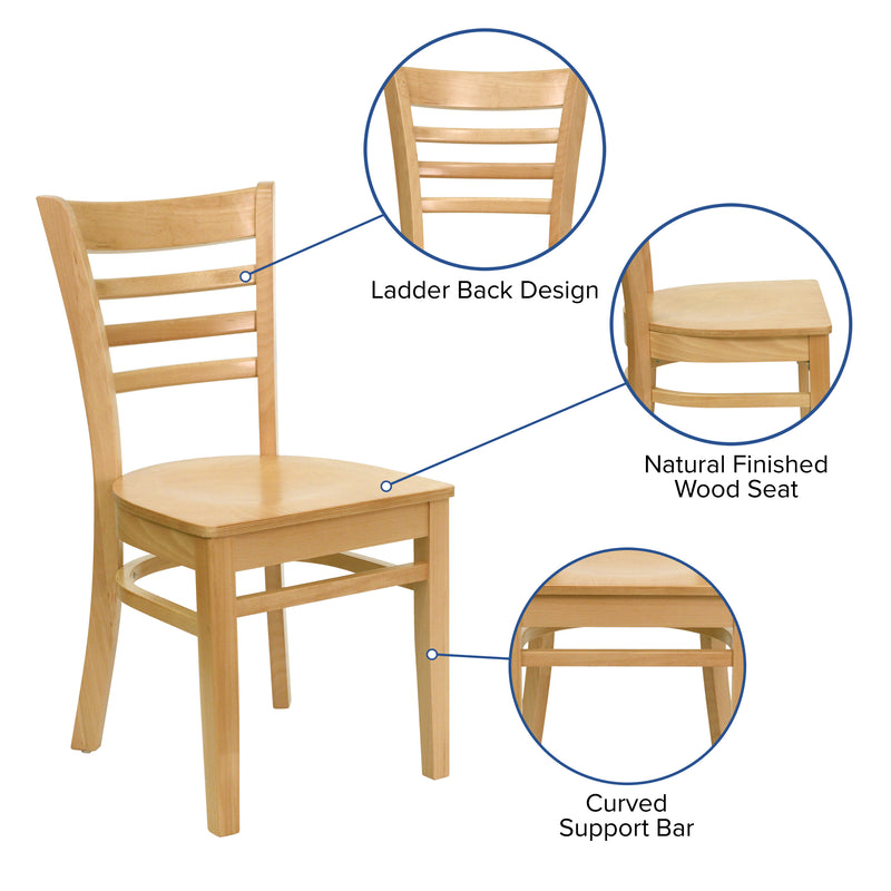 SINGLEWAVE Series Ladder Back Natural Wood Restaurant Chair