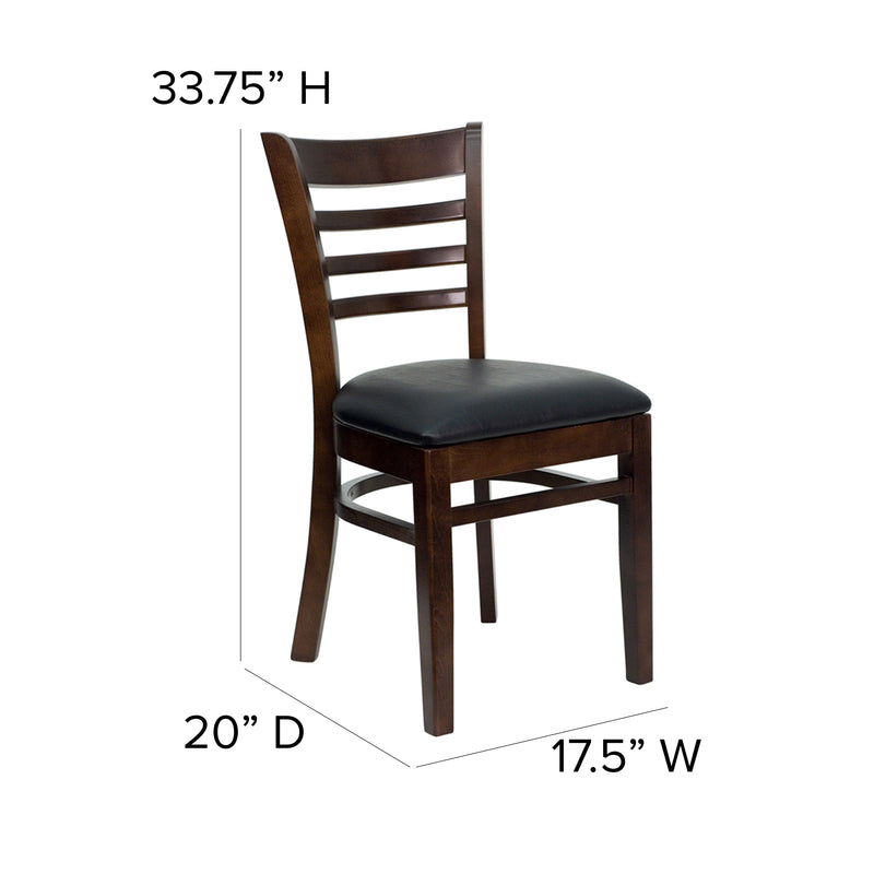 SINGLEWAVE Series Ladder Back Walnut Wood Restaurant Chair - Black Vinyl Seat