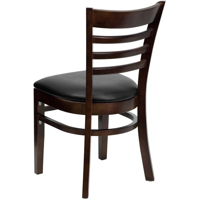 SINGLEWAVE Series Ladder Back Walnut Wood Restaurant Chair - Black Vinyl Seat