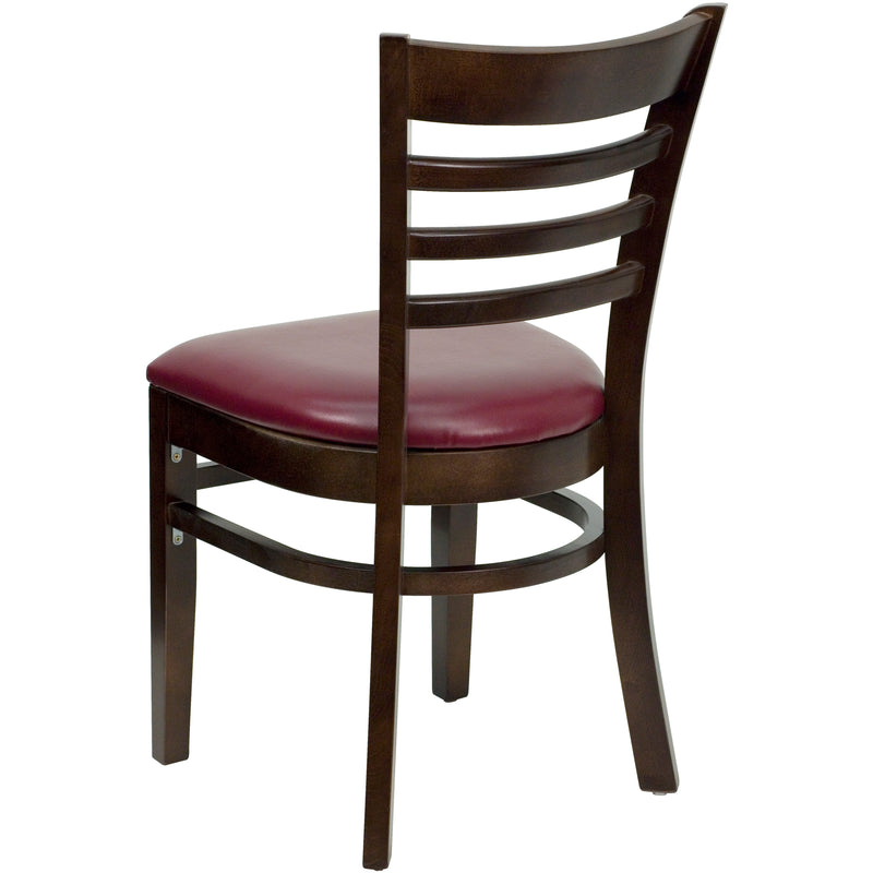 SINGLEWAVE Series Ladder Back Walnut Wood Restaurant Chair - Burgundy Vinyl Seat