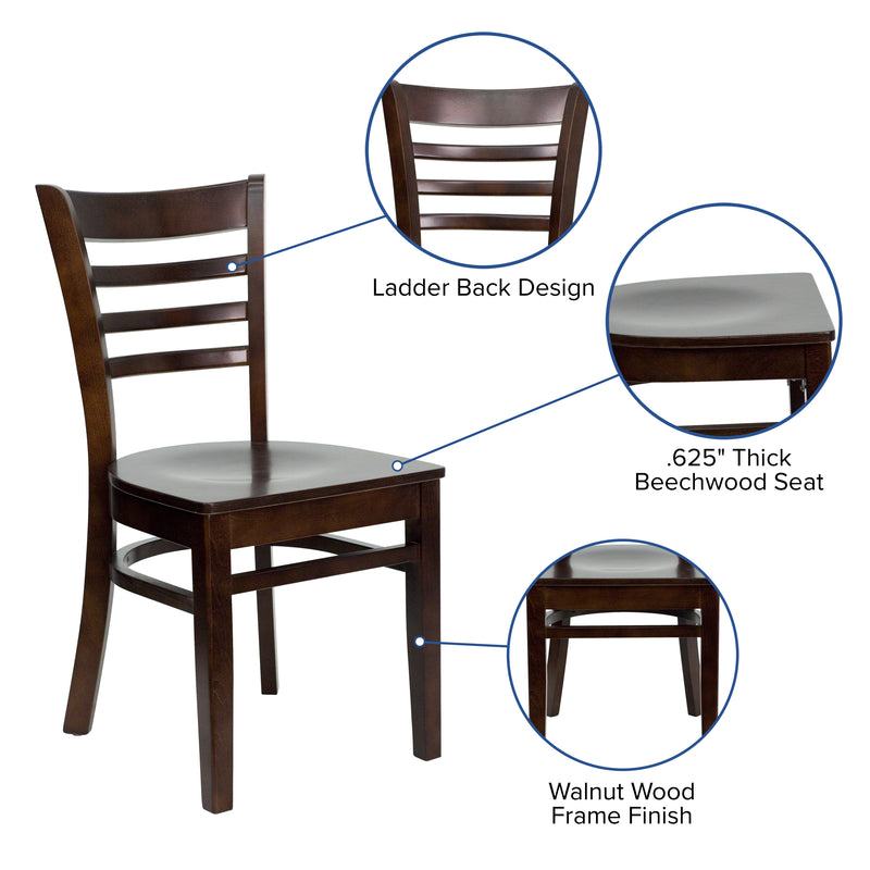 SINGLEWAVE Series Ladder Back Walnut Wood Restaurant Chair