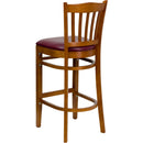 SINGLEWAVE Series Vertical Slat Back Cherry Wood Restaurant Barstool - Burgundy Vinyl Seat