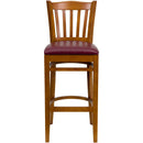 SINGLEWAVE Series Vertical Slat Back Cherry Wood Restaurant Barstool - Burgundy Vinyl Seat