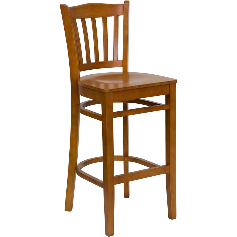 SINGLEWAVE Series Vertical Slat Back Cherry Wood Restaurant Barstool