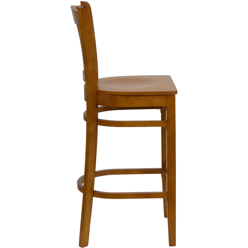 SINGLEWAVE Series Vertical Slat Back Cherry Wood Restaurant Barstool