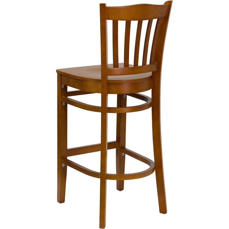 SINGLEWAVE Series Vertical Slat Back Cherry Wood Restaurant Barstool