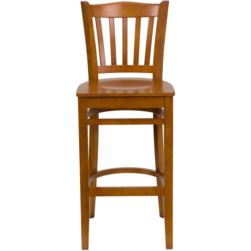 SINGLEWAVE Series Vertical Slat Back Cherry Wood Restaurant Barstool