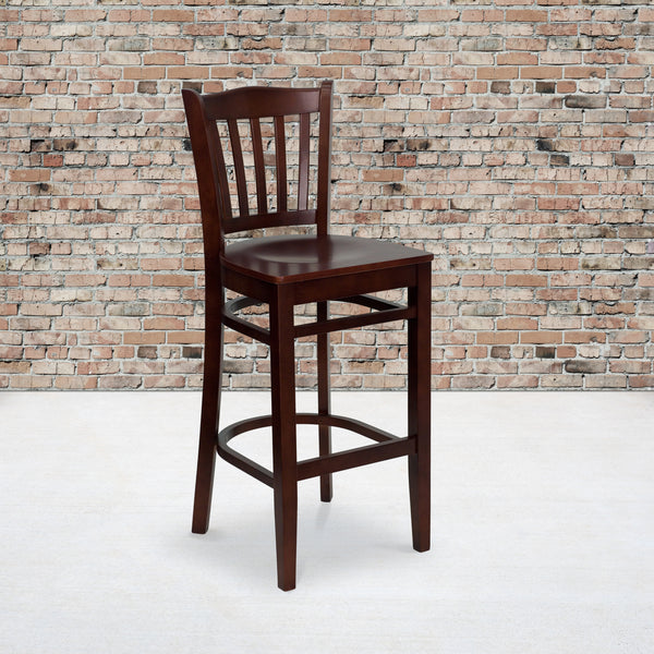 SINGLEWAVE Series Vertical Slat Back Mahogany Wood Restaurant Barstool