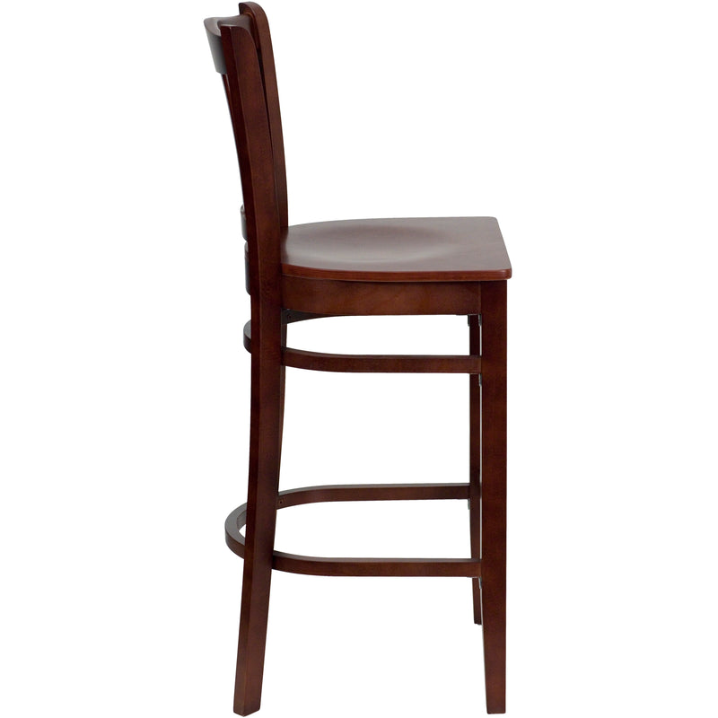 SINGLEWAVE Series Vertical Slat Back Mahogany Wood Restaurant Barstool