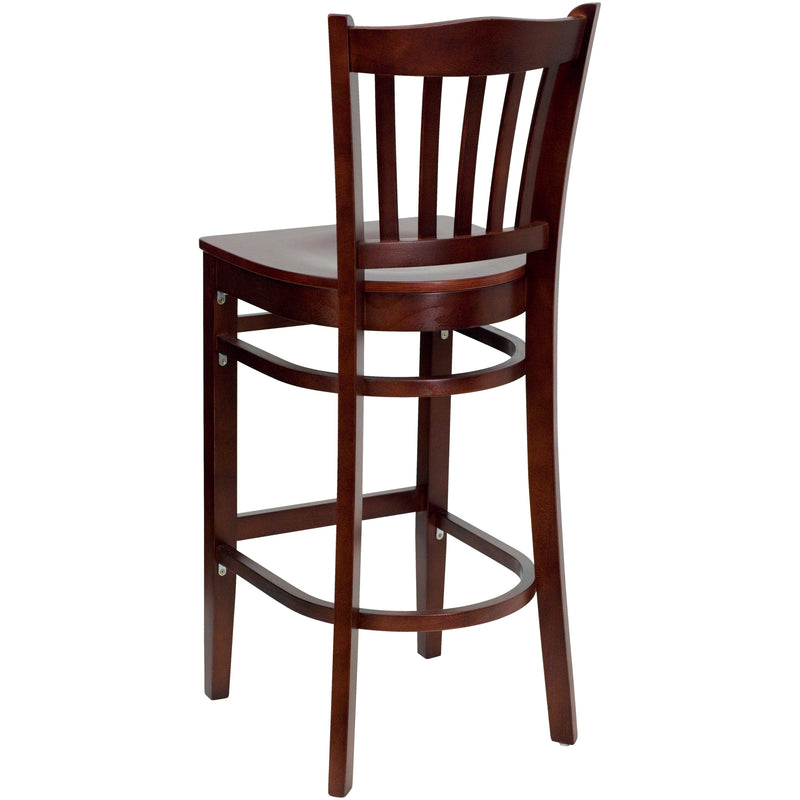 SINGLEWAVE Series Vertical Slat Back Mahogany Wood Restaurant Barstool