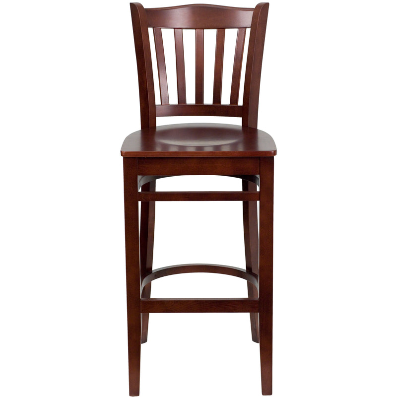 SINGLEWAVE Series Vertical Slat Back Mahogany Wood Restaurant Barstool