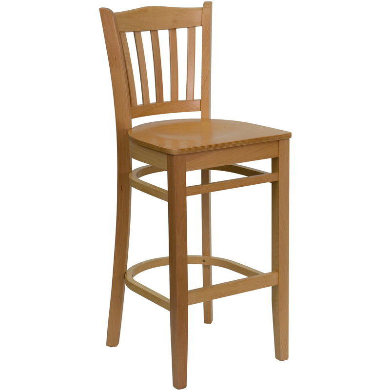 SINGLEWAVE Series Vertical Slat Back Natural Wood Restaurant Barstool