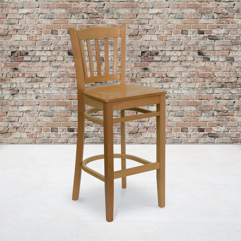 SINGLEWAVE Series Vertical Slat Back Natural Wood Restaurant Barstool