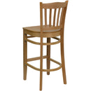SINGLEWAVE Series Vertical Slat Back Natural Wood Restaurant Barstool
