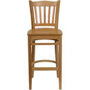 SINGLEWAVE Series Vertical Slat Back Natural Wood Restaurant Barstool