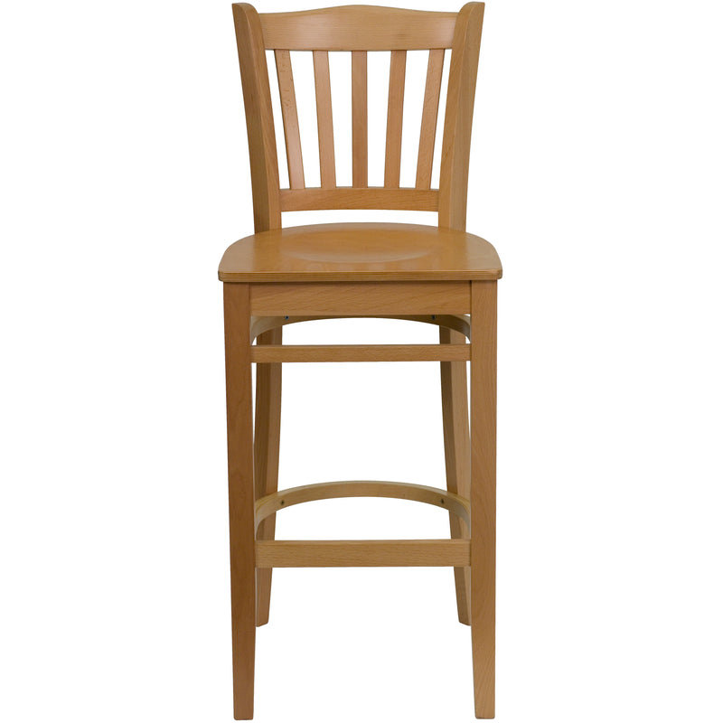 SINGLEWAVE Series Vertical Slat Back Natural Wood Restaurant Barstool