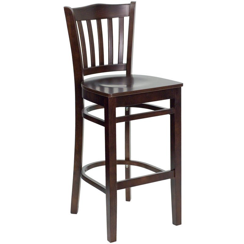 SINGLEWAVE Series Vertical Slat Back Walnut Wood Restaurant Barstool