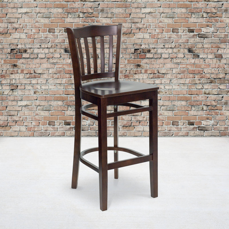 SINGLEWAVE Series Vertical Slat Back Walnut Wood Restaurant Barstool