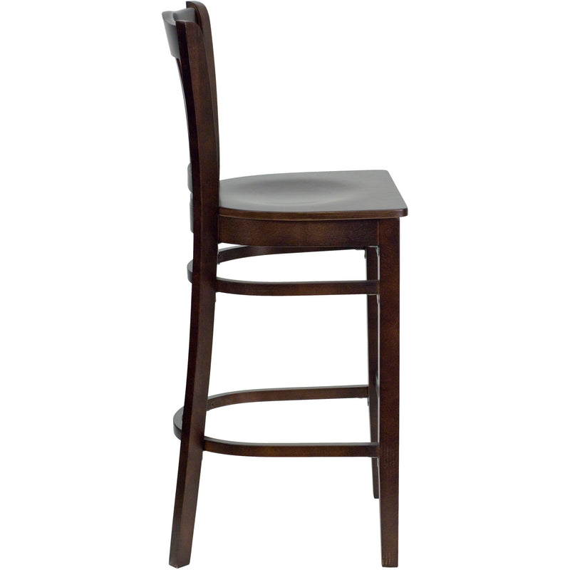 SINGLEWAVE Series Vertical Slat Back Walnut Wood Restaurant Barstool