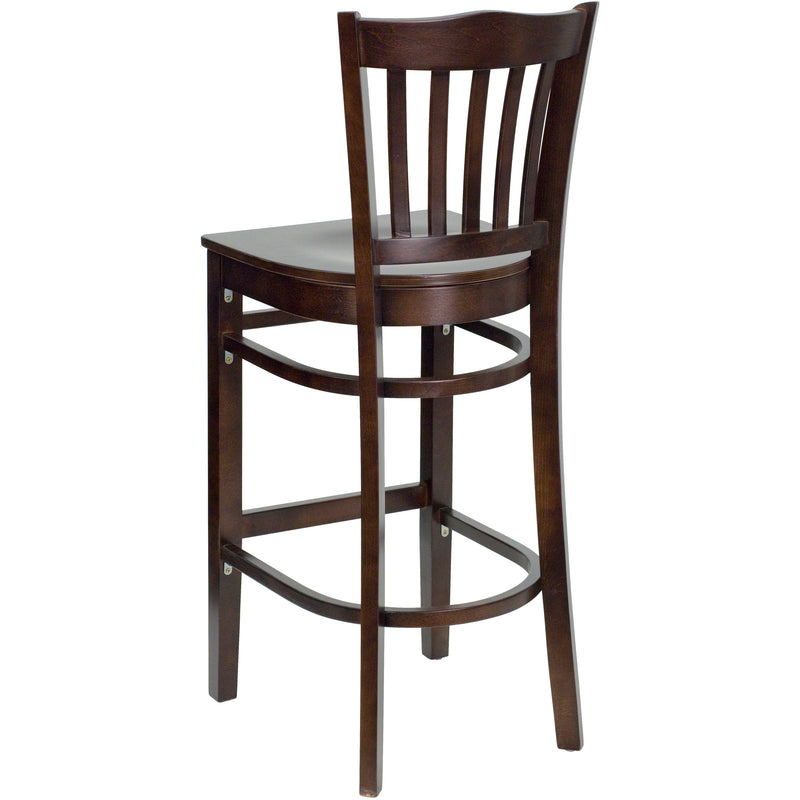 SINGLEWAVE Series Vertical Slat Back Walnut Wood Restaurant Barstool