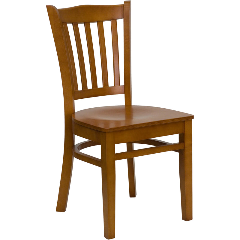 SINGLEWAVE Series Vertical Slat Back Cherry Wood Restaurant Chair