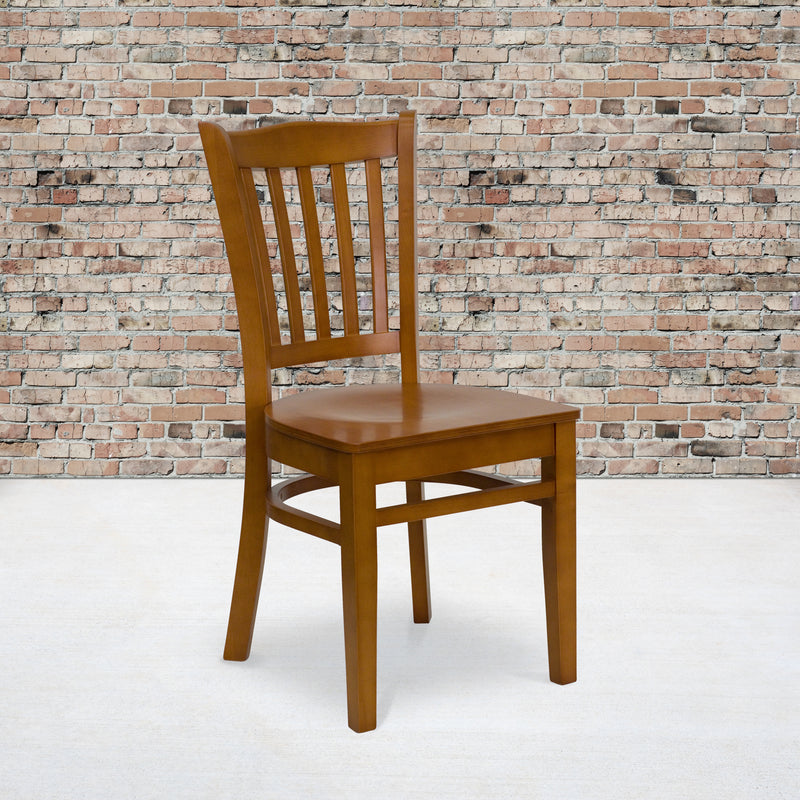 SINGLEWAVE Series Vertical Slat Back Cherry Wood Restaurant Chair